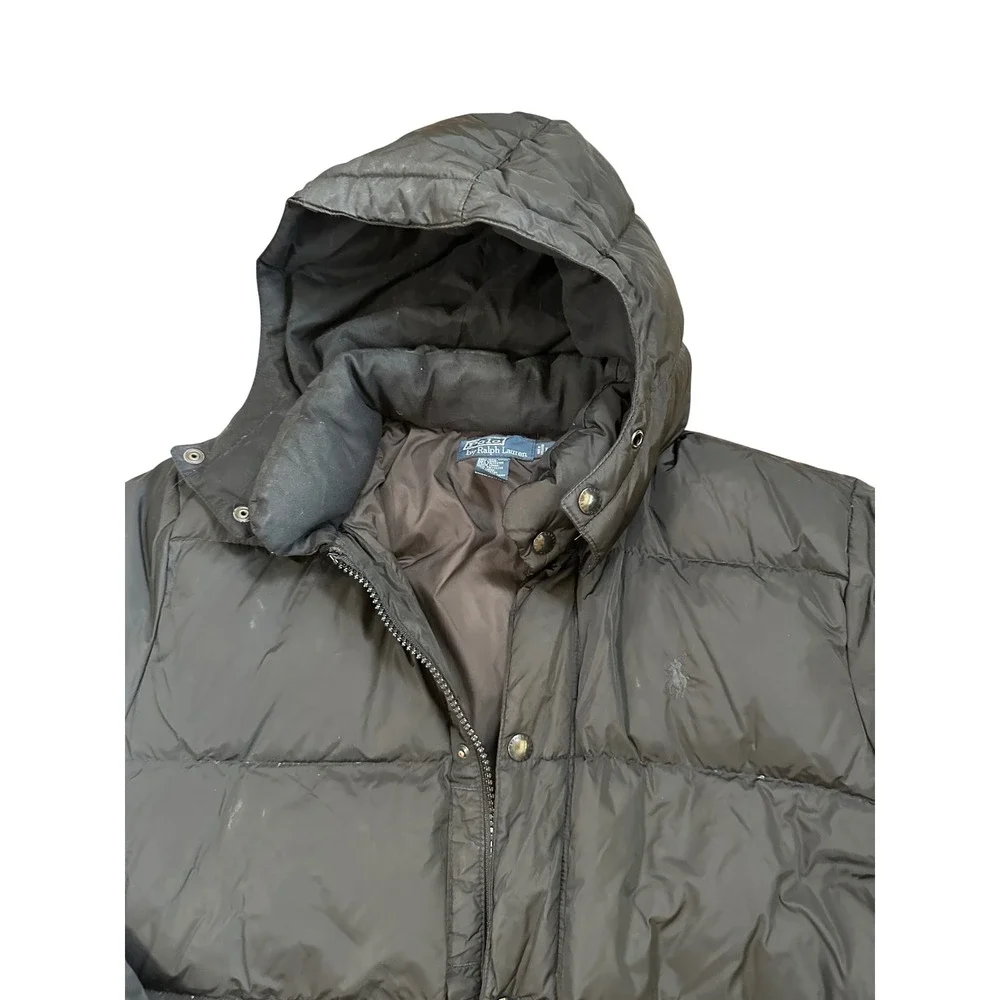Polo Ralph Lauren Mens Black Down Puffer‎ Jacket Detachable Hood Size L
